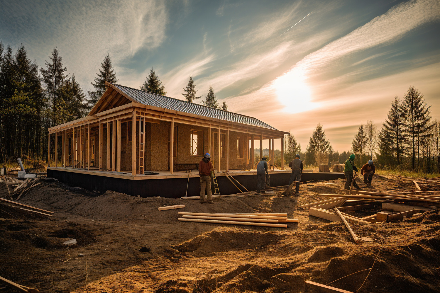 Construction team working on high-elevation build in Montana — precision craftsmanship in progress