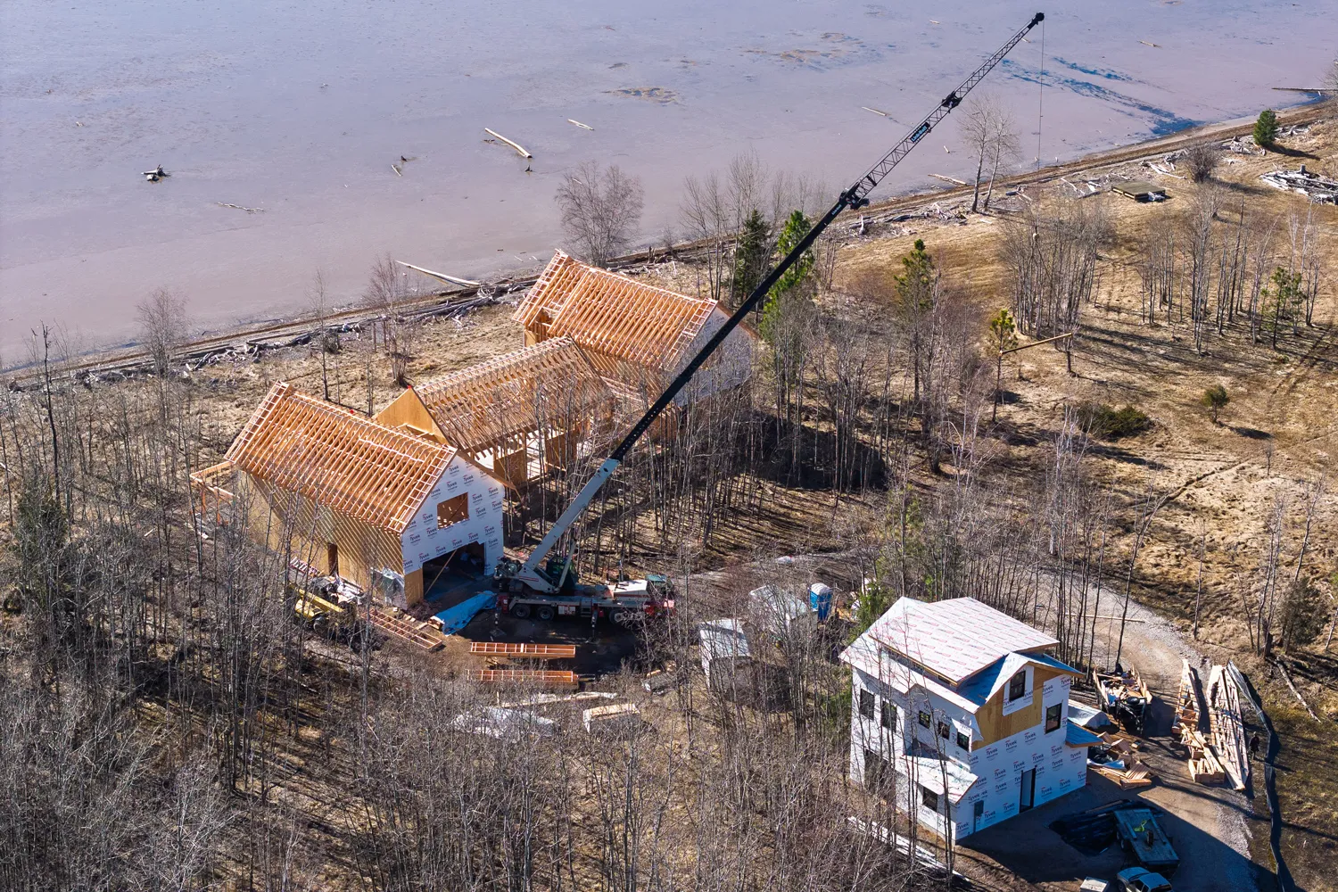 Custom lakefront home construction site on Flathead Lake in the Flathead Valley